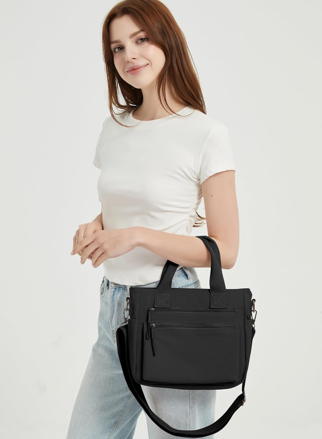 Small Nylon Tote Bag for Women Lightweight Crossbody Tote Handbag with Long Strap for Daily, Work, College & Travel - Image 2