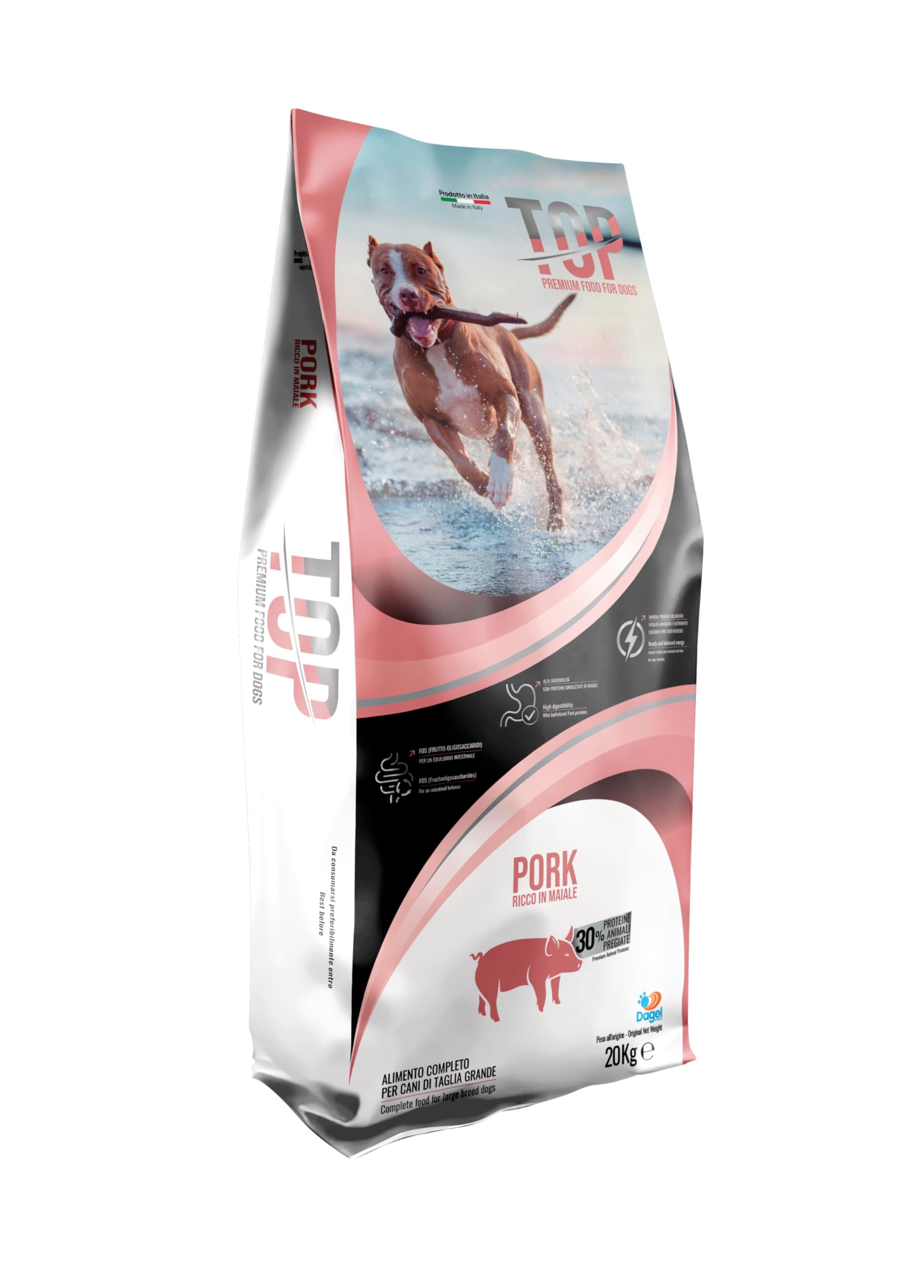 TOP Pork Crocchette per Cani Adulti di Taglia Grande, Ricco in Maiale 20 kg – Alimento Secco Premium Completo – Made in Italy