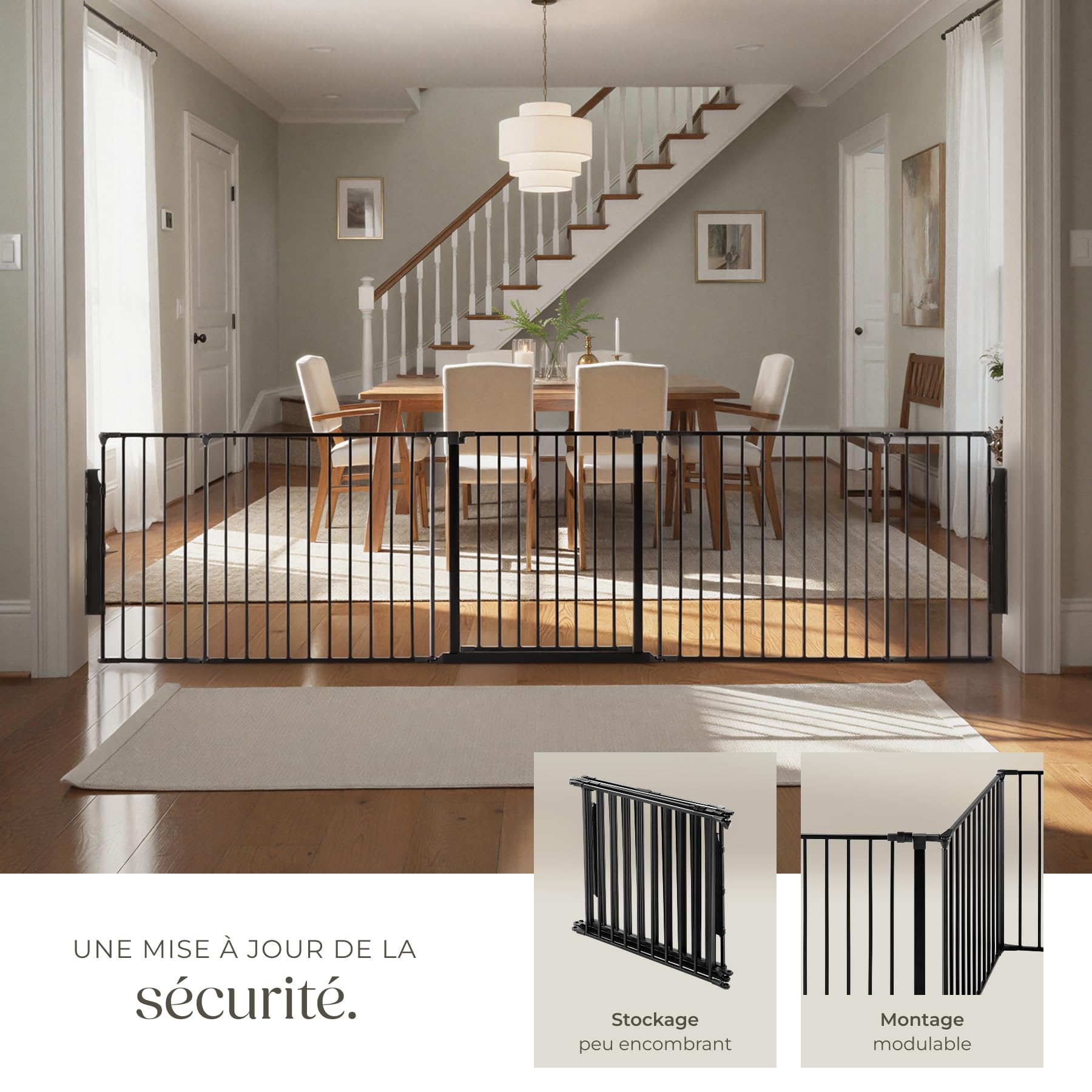 tectake® Barrière de Sécurité Clôture Cheminée 290 cm pour Enfant Chien Chat Pare-Feu Bébé Barrière escalier Barrière Cage Pare-feu Grille de Protection 5 Panneaux Pliable - Noir