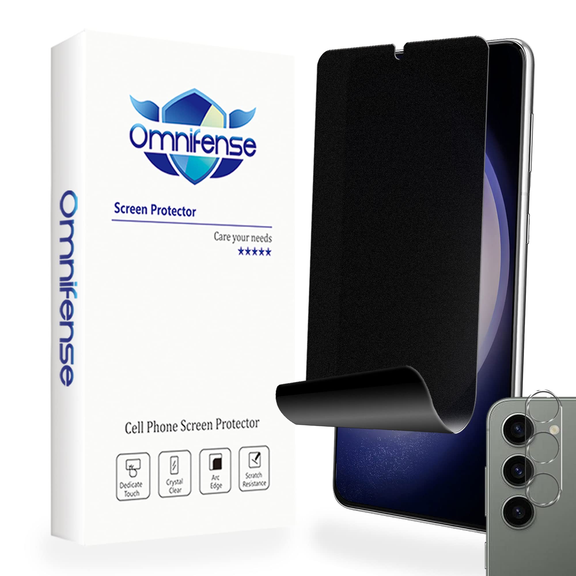 Galaxy S23 Plus Screen Protector Matte Privacy Soft Film [2 Pack] and Tempered Glass Camera Lens Protector [1 Pack], [Support Fingerprint Unlock] Matte Finish Surface Anti Glare 2 Way Anti