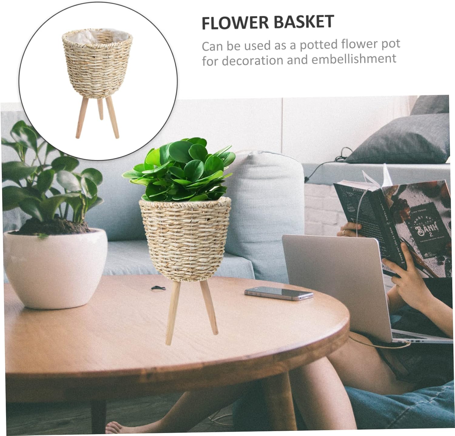 Floral Arranging Bamboo Flower Basket Woven Planter Wedding Flower Girl Basket Home Decor
