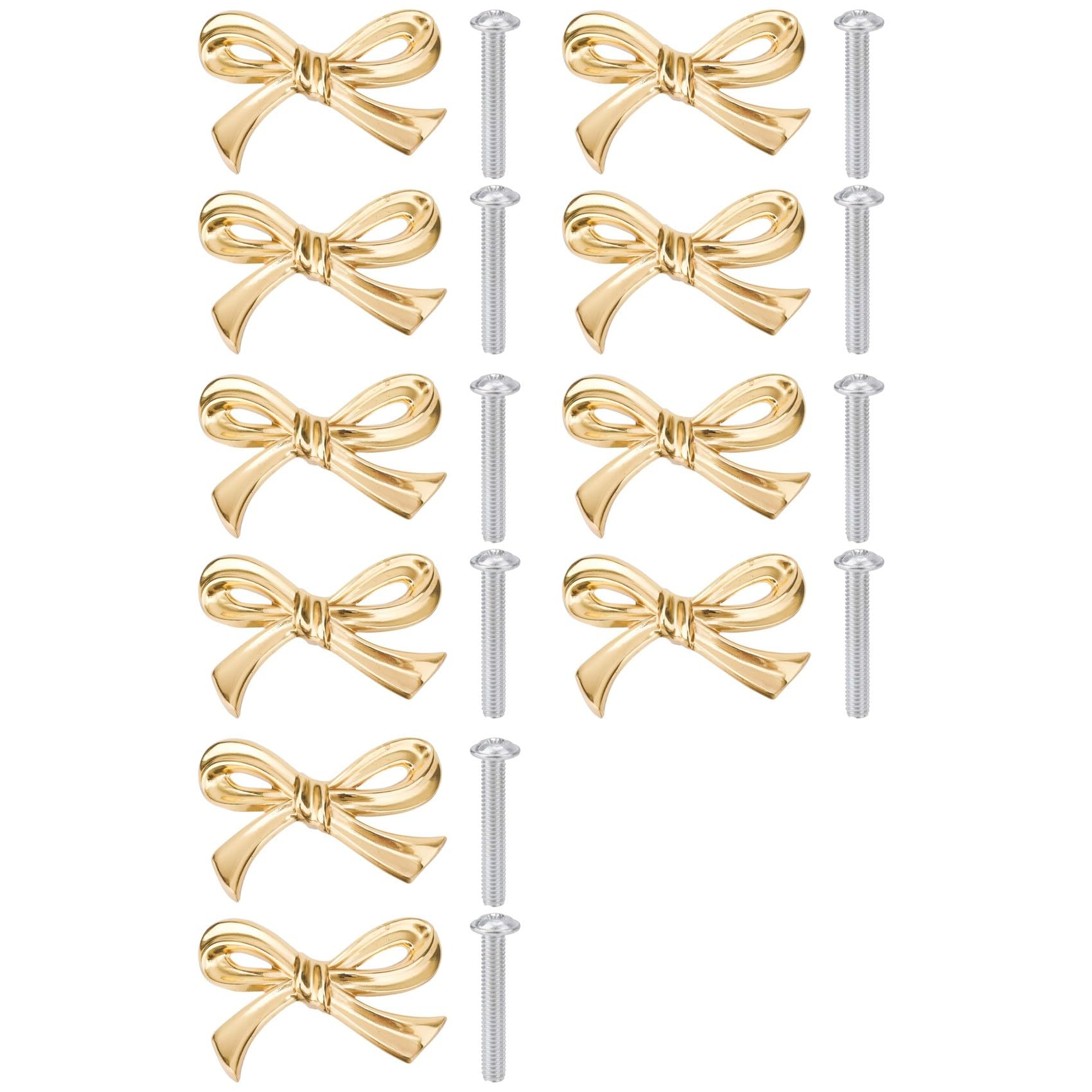 Jnchdghwa Gold 10Pcs Brass Bow Dresser Knobs, Vintage Bow Shape Drawer Pull Handles For Cabinet, Wardrobe, Kitchen