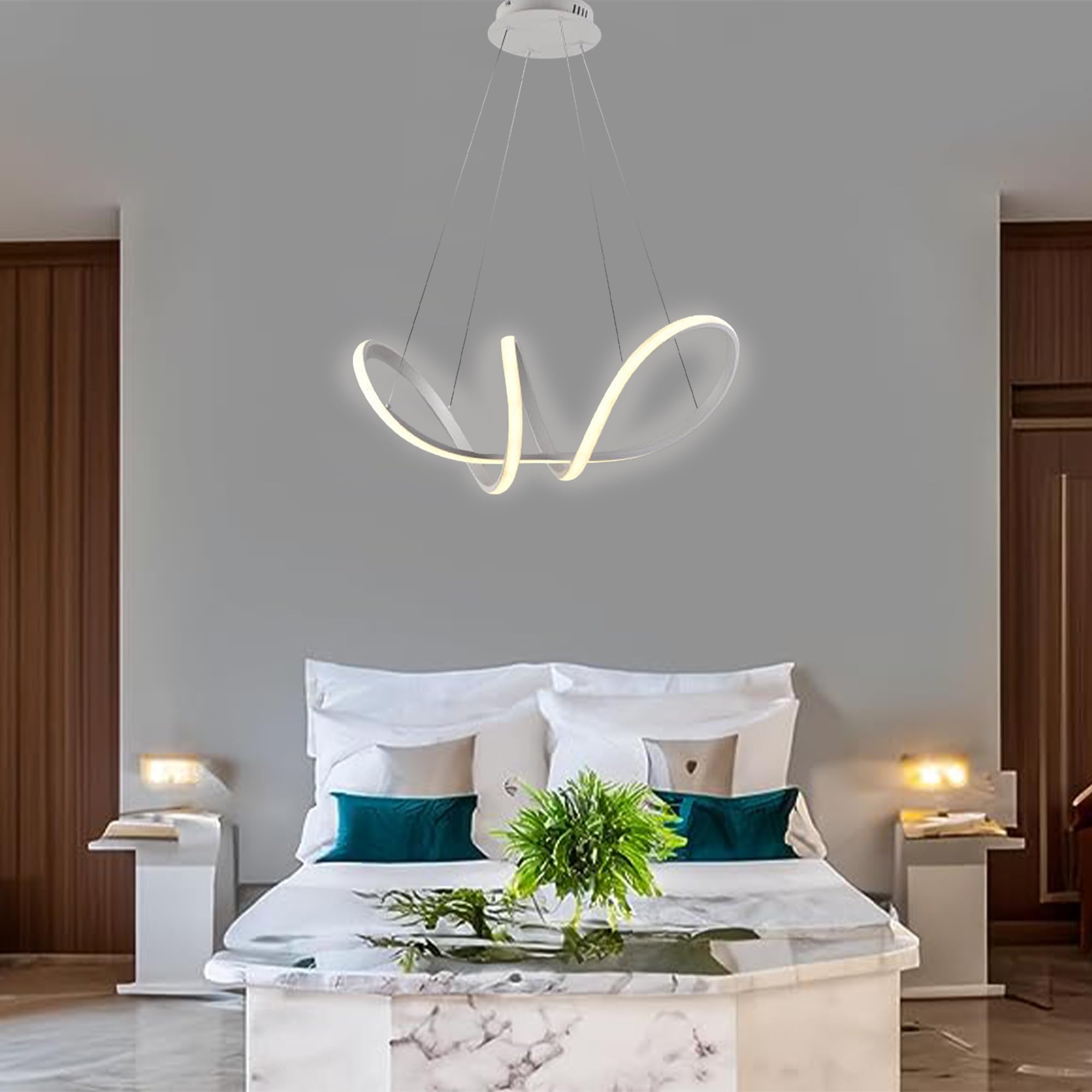 Arcadia Lampadario Led a Sospensione Soffitto Design Moderno Luce Calda Fredda Dimmerabile Plafoniera Con Telecomando e App Cellulare Lampada Soggiorno Salotto Cucina Camera Da Letto 3400LM 56W 60Cm