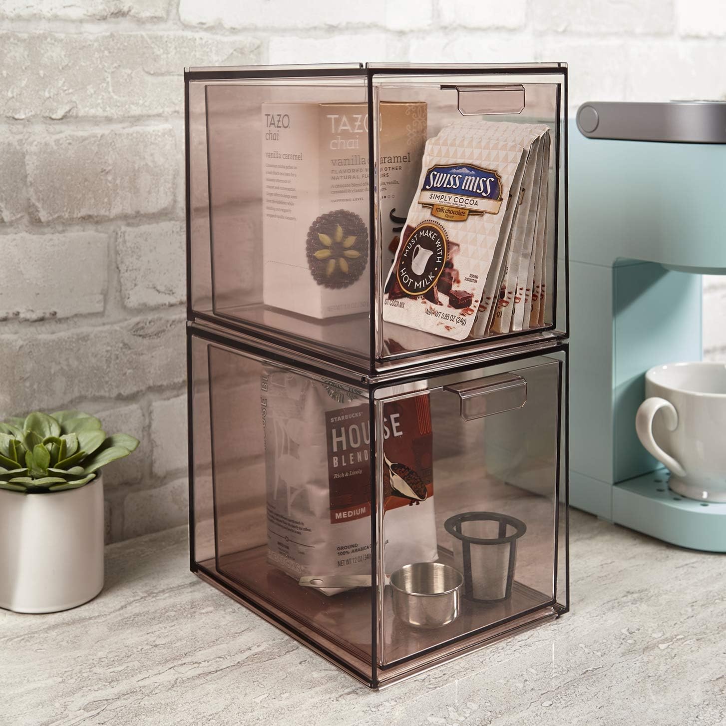 STORi Mod Stackable Pantry Storage Drawers 6-3/4" Tall | set of 2 | Mocha Mist