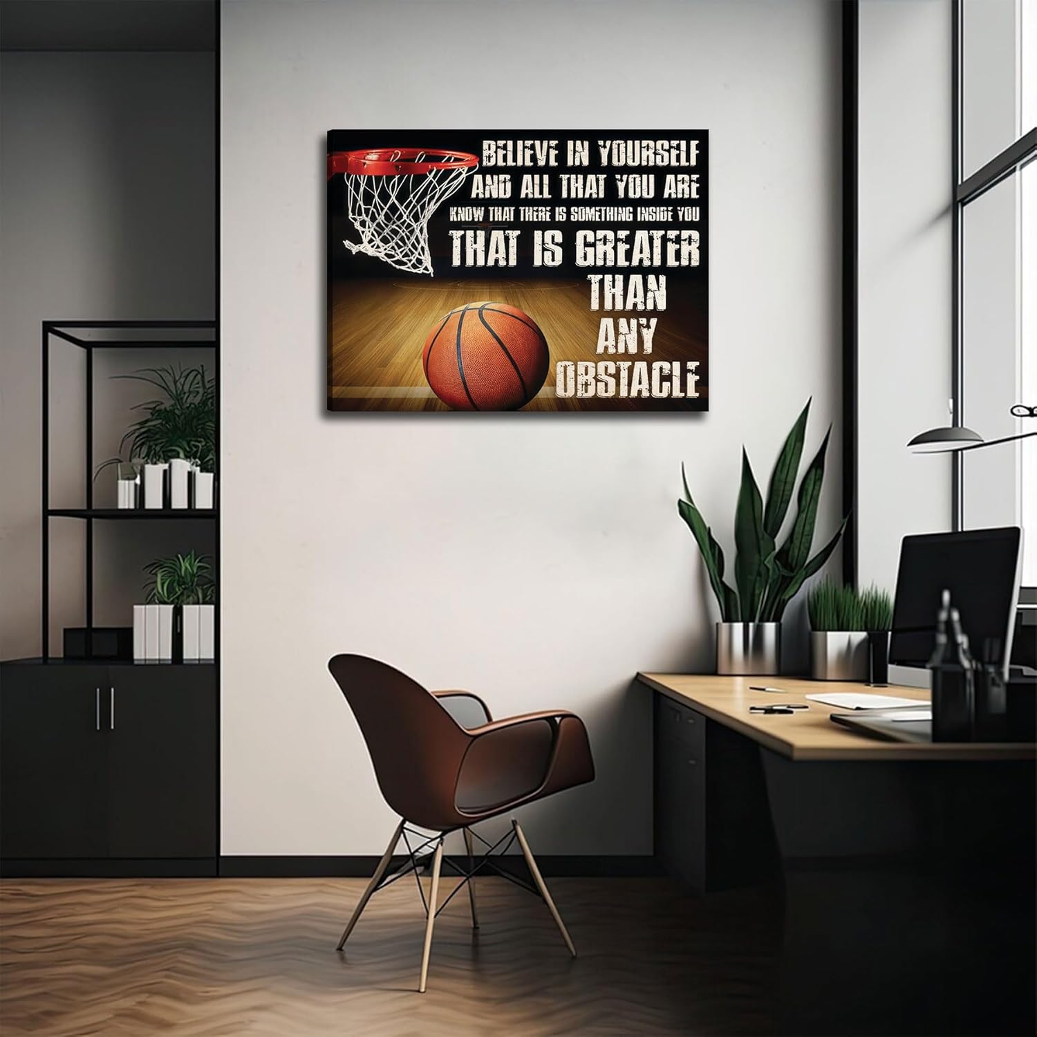 Inspirational Basketball Canvas Wall Art Greater Than Any Obstacle Motivational Wall Decor Pictures Home Office Inspirational Quote Sport Poster Print for Boys Men Home Decoration Ready To Hang - Image 3