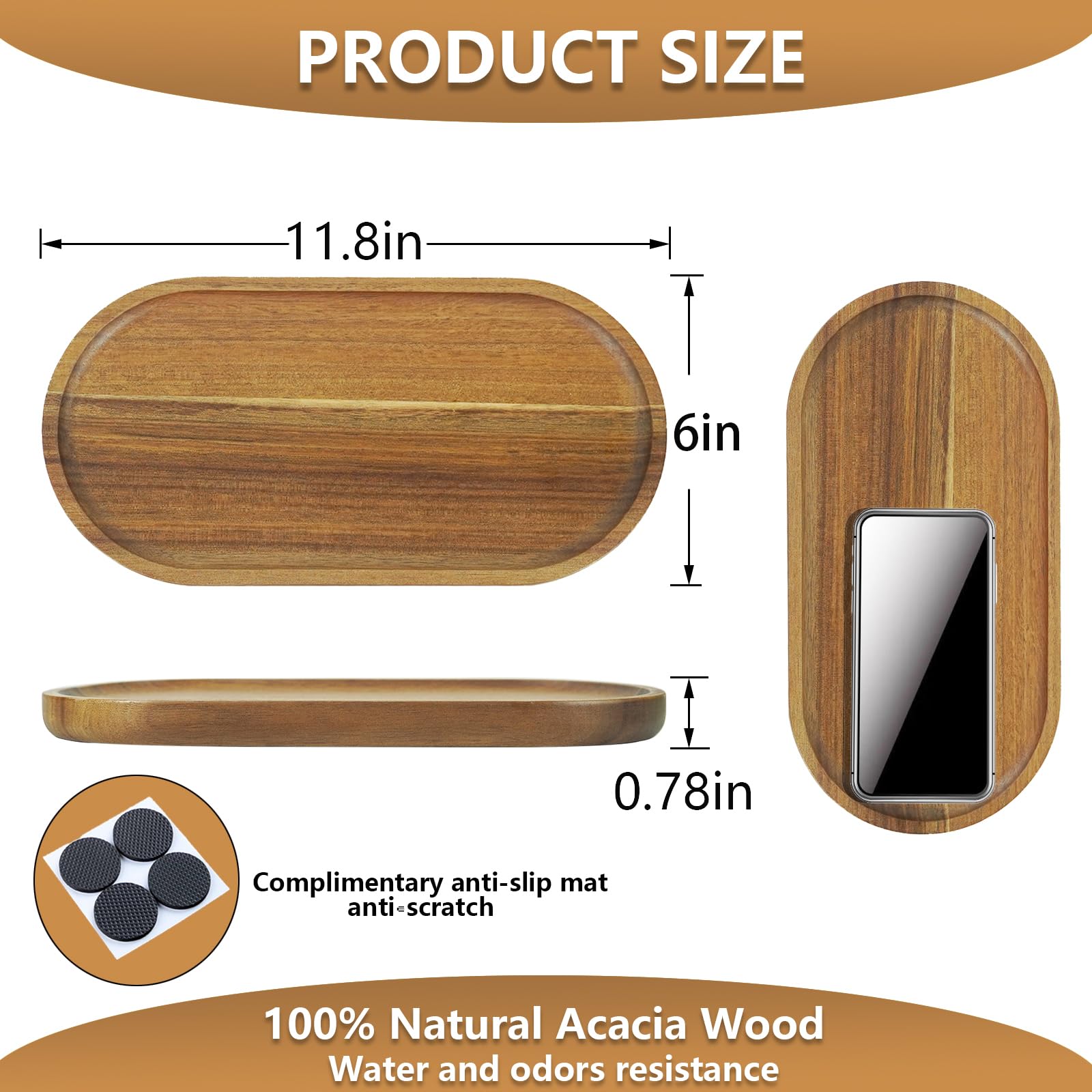1 pcs Acacia Wood Tray 11.8×6 inch Boards Rustic Wooden Serving Trays Oval Platters Charcuterie for Party,Breakfast, Coffee Table, Home Decorative, Food Small Trays 1