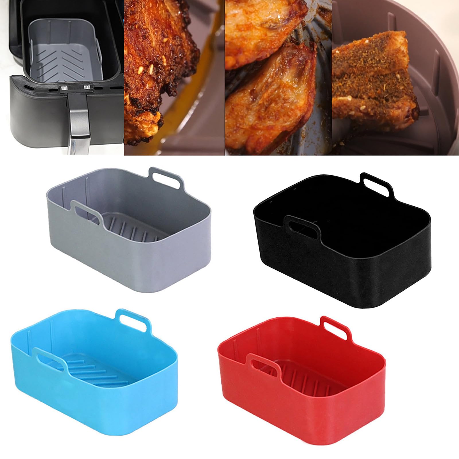 Teglia di ricambio per friggitrice ad aria, inserti in silicone, quadrati, adatti per alimenti, antiaderente, per il cestino del forno, per friggitrice ad aria riutilizzabile