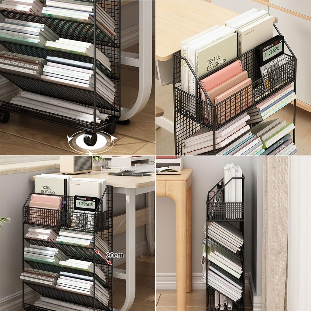 Estantería de escritorio móvil de 5 niveles, estantería de pie con ruedas, estantería de almacenamiento de libros, organizador de almacenamiento de escritorio con ruedas giratorias, for oficina en cas