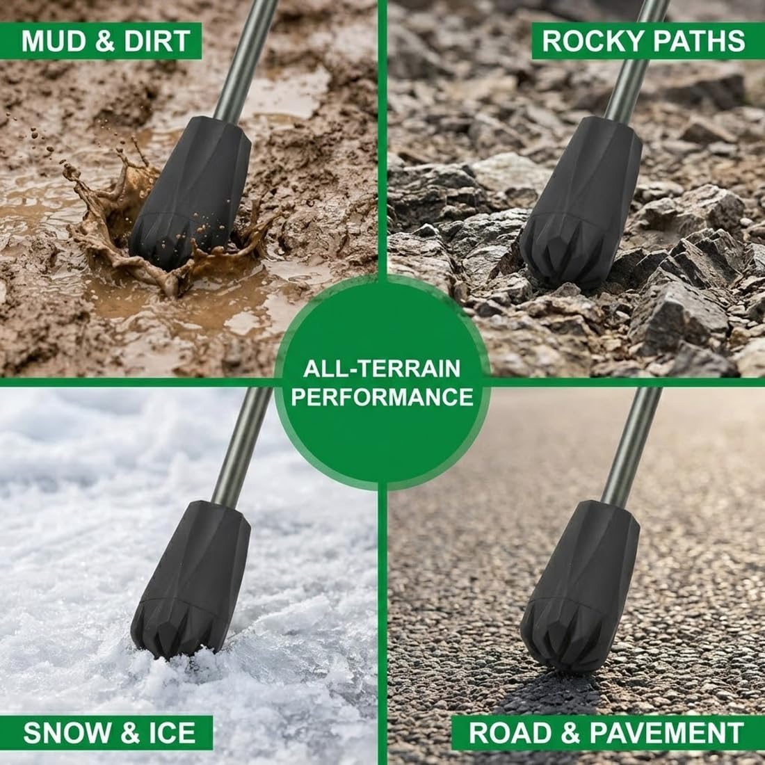 Gommini Universali per Bastoncini Nordic Walking, 6 Pezzi, Gommini Ammortizzanti Morbidi, Bastoncini e Bastoni da Trekking, Escursionismo, Camminata Nordica, Sci Alpinismo (Nero)