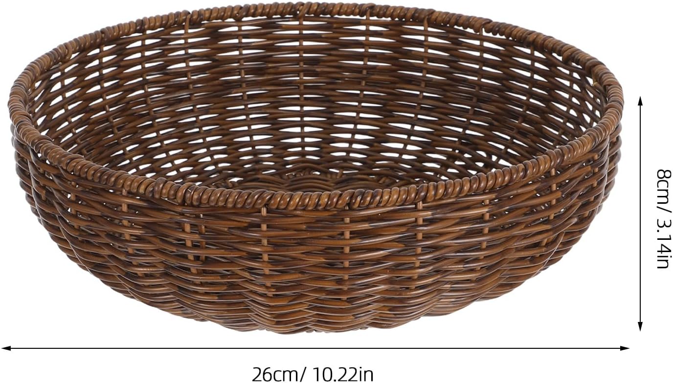 COLLBATH Bread Baskets for Serving: 10 Inch Round Fruit Bowl - Imitation Rattan Snack Holder - 26 CM Decorative Woven Tray for Organizing Vegetable Kitchen Counter