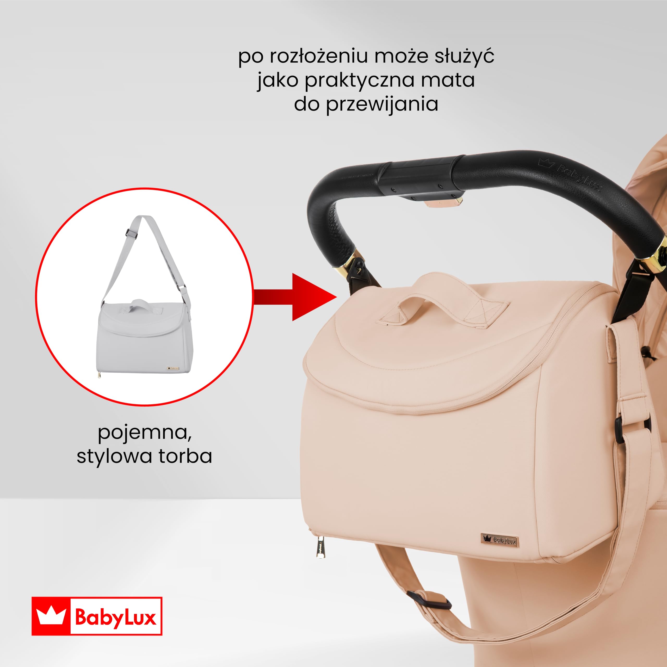 BabyLux Wielofunkcyjny Wózek Dziecięcy 3w1 ROSSO Gondola, Spacerówka, Fotelik Samochodowy z Akcesoriami, Lekki i Kompaktowy, Składana Aluminiowa Konstrukcja Stelaża, Regulowane oparcie, Żelowe Koła