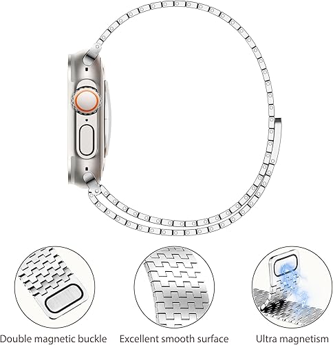 Miniatura 3 de Compatible con Apple Watch Band de 1.929 in, 1.772 in, 1.732 in, 1.654 in, correa de metal moderna, correa de acero inoxidable ajustable con imán