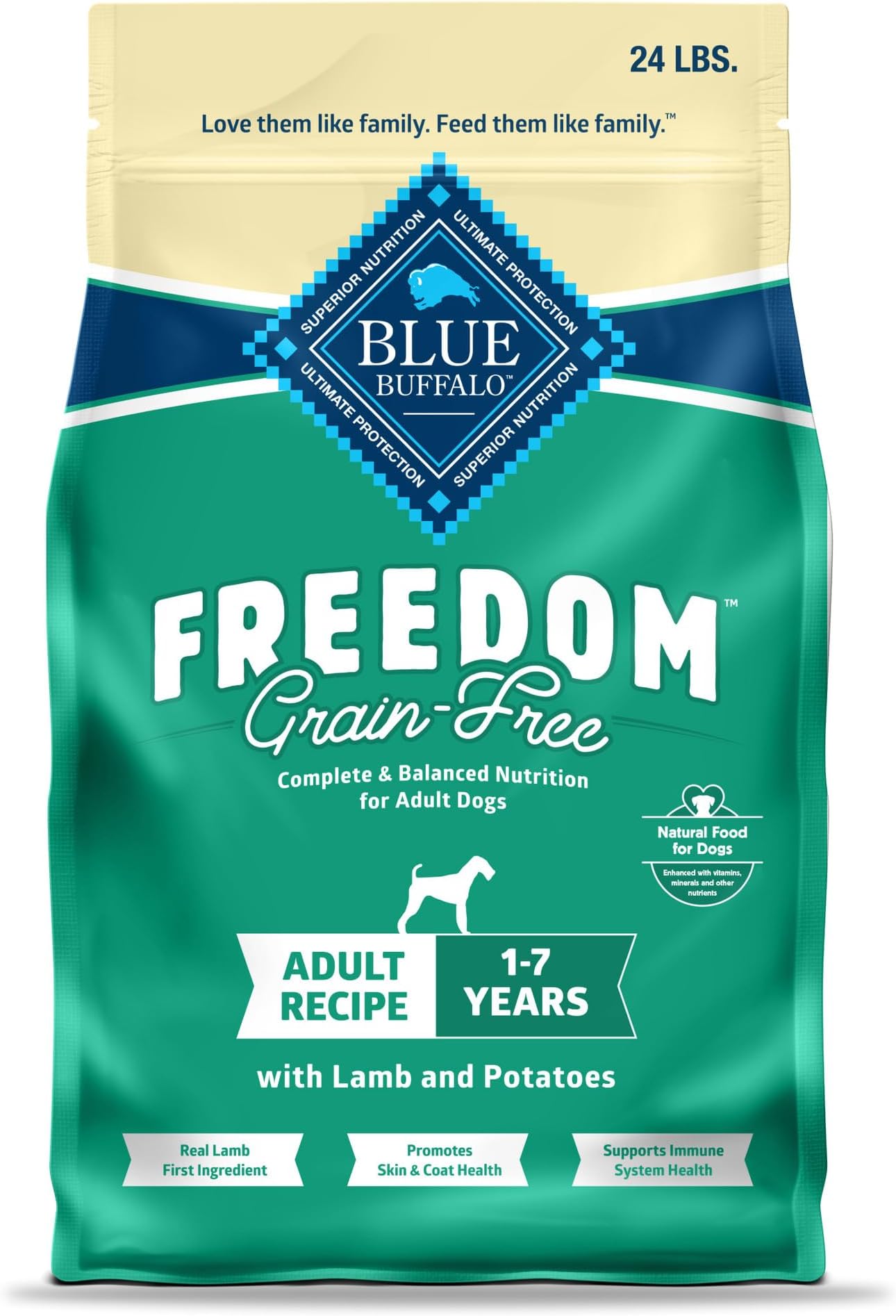 Freedom Grain-Free Dry Dog Food, Complete & Balanced Nutrition for Adult Dogs, Made in the USA with Natural Ingredients, Lamb & Potatoes, 24-lb Bag