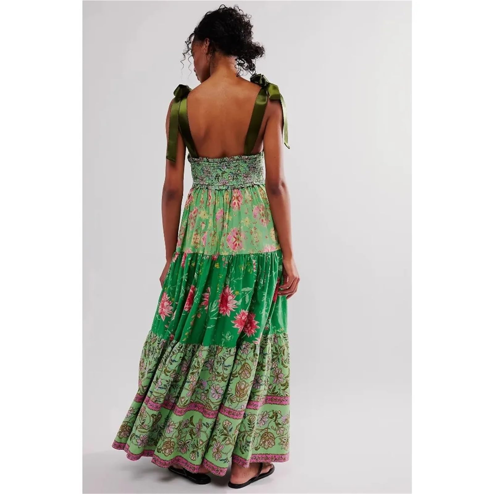 Vestido con Cordones, Estampado, for Vacaciones, Verano, étnico, Corte en A, Estilo Libre, Elegante, for Gente, Vestidos Largos.
