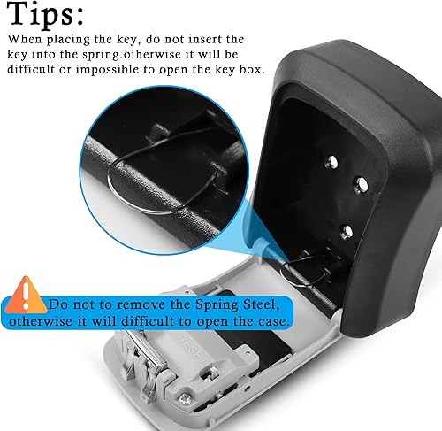 Miniatura 5 de YAODHAOD Caja de bloqueo de llave combinación de 4 dígitos para montaje en pared caja de almacenamiento de llaves para exteriores e interiores 5