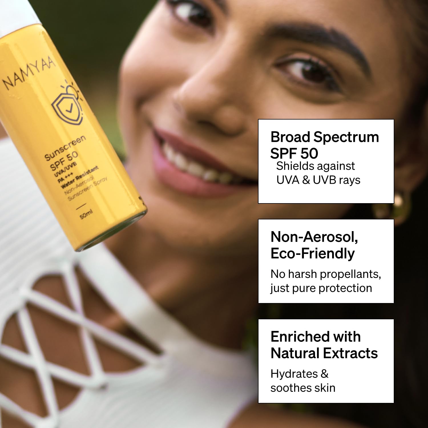Namyaa Sunscreen Spray SPF50 For Sun Protection Against UVA/UVB With PA+++ (50ml) | Water Resistant & Non-Aerosol Sunscreen Spray Long-lasting Protection for All Skin Types | No White Cast | Light weight & Invisible | Pack of 1 2