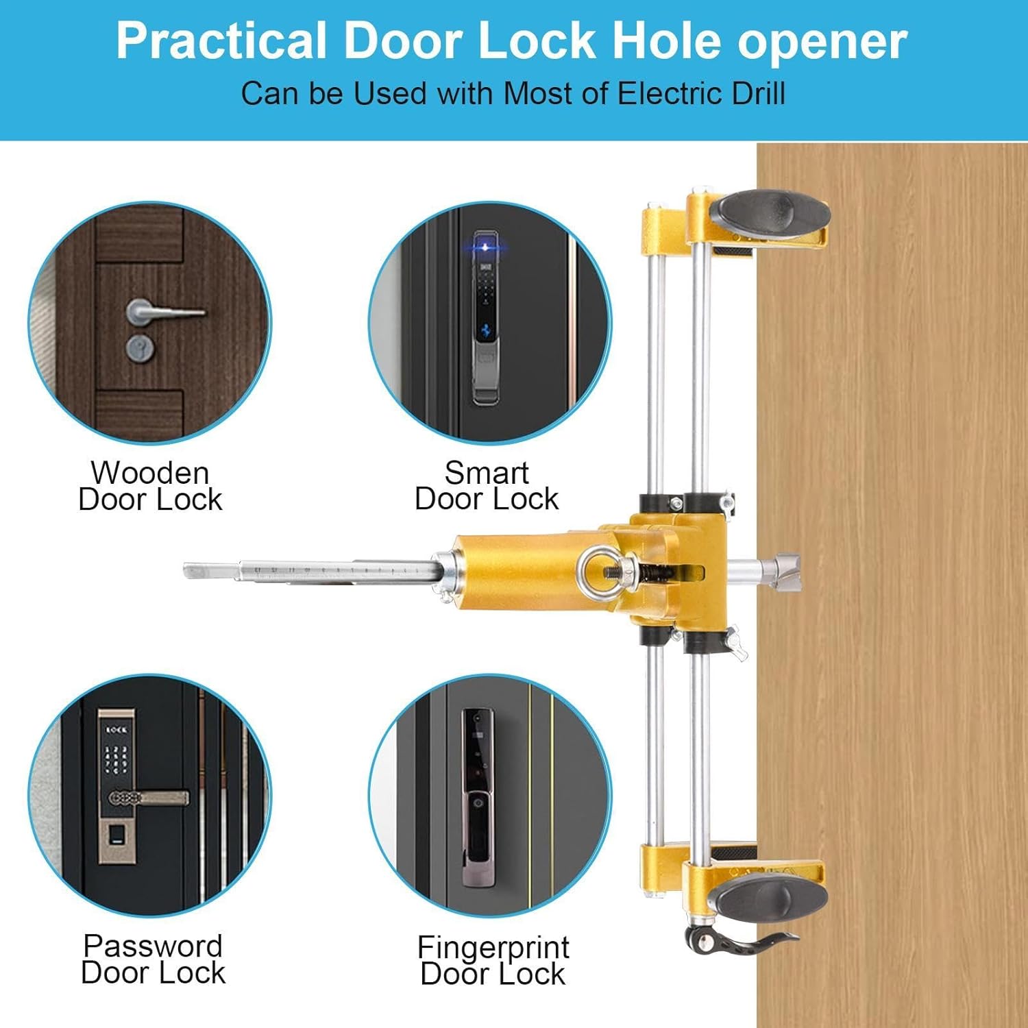 Door Lock Hole Opener Kit, with 3PCS Tungsten Carbide Drill Bit Door Mortise Kit for Wooden Door, Door Lock Installation Kit Mortising Machine Mortise Jig Lock Replacement Parts