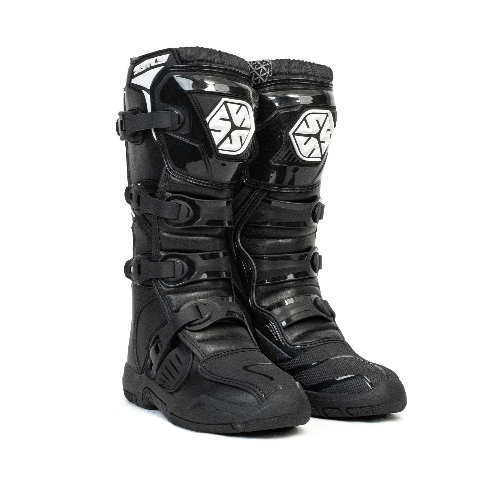 Scoyco Motocross Stiefel Herren CE-Stufe 1 TPU-Schienbein-und Knöchelschutz | Schockbeständigkeit, Knöchelstütze, Mikrofaserleder, Rutschfeste Sohle, 4 Verstellbare-Schnallen, Enduro, MX, Schwarz