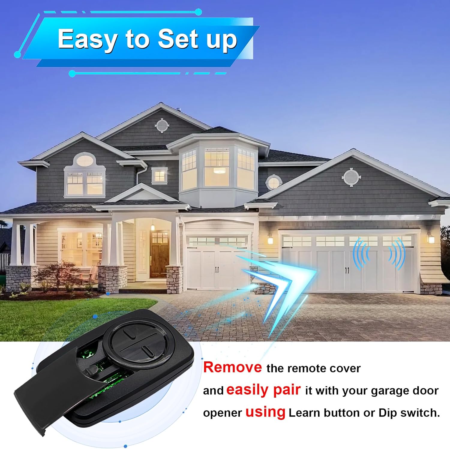 380UT 375UT 375LM 2-Button Remote Control, Klik5U-Bk2 Clicker for Chamberlain Liftmaster Craftsman Genie Garage Door Opener, Wireless Keyless for Red/Orange/Purple/Green/Yellow Button, Dip Switch 3pk