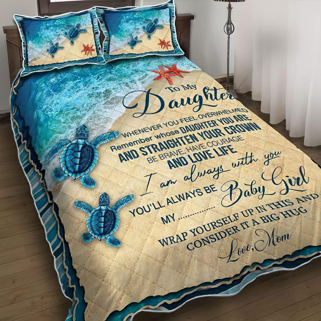 Mom to Daughter Beach Turtle Quilts Bed Set Bedding Set 3 Pieces Quilt Cover with Pillowcase Cover Soft Comfortable for Kids Parents Us Single Throw Twin Queen King Super King Size QUILT4086