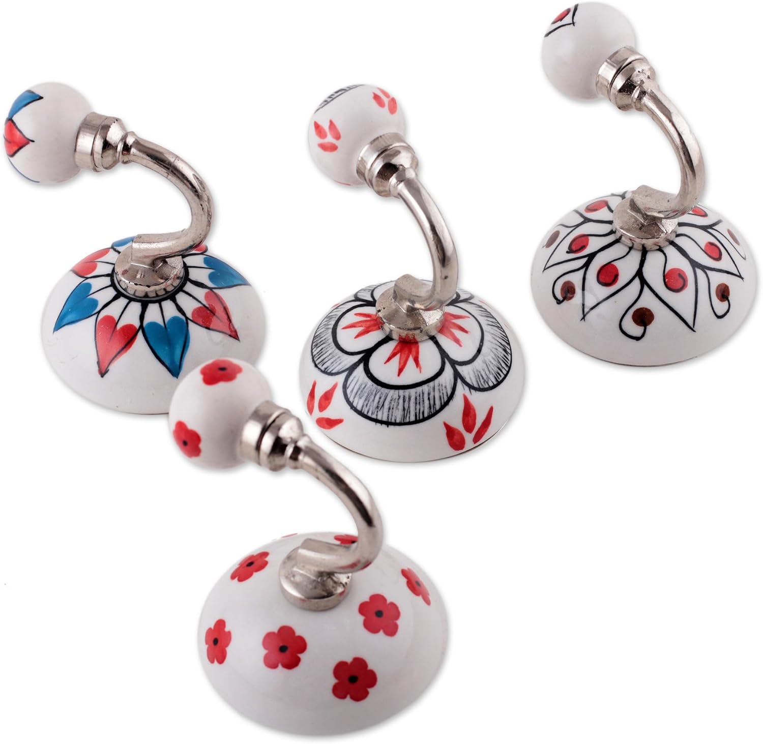 NOVICA Assorted White Ceramic Metal Floral Coat Hanger from India 'Primaveral Touch'