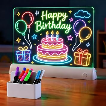 Cordless LED Drawing Board for Kids - Portable Light Up Board, Use Anywhere, 7 Colors + 12 Pens, Glows for Easy Tracing & Doodling, Birthday Gifts Toys for 410 Girls & Boys White, 11.89.8in