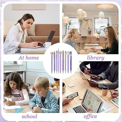 Miniatura 6 de amassan Juego de bolígrafos de metal con diamantes de cristal para suministros de escritorio de oficina y boda (amarillo)