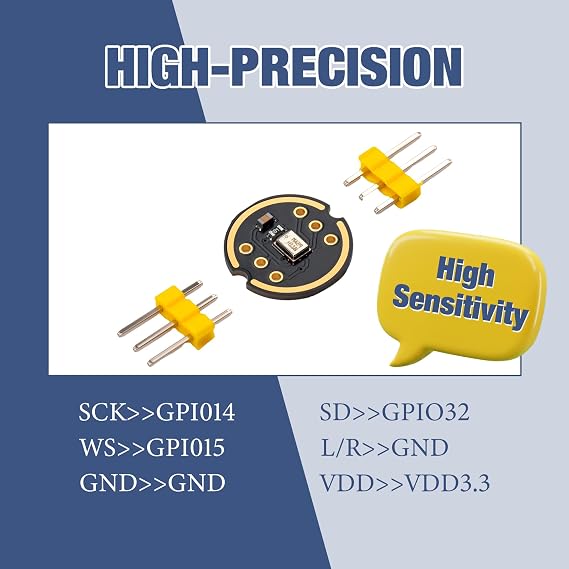 3 PCS INMP441 Omnidirectional Microphone Module ESP32 I2S Interface MEMS High Precision Low Power Digital Output Supports ESP32