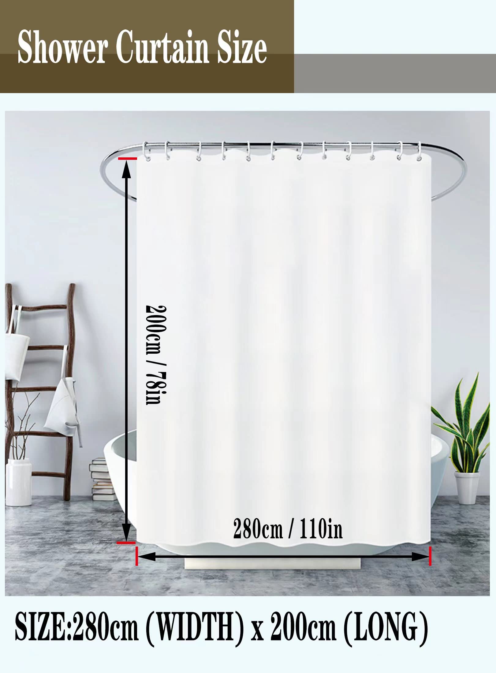Shower Curtain for Bathroom 280 x 200 cm Mildew Resistant Waterproof Polyester Fabric Geometric Shower Curtain Liner Washable Bath Curtain with Hooks, Weighted Hem — view 2