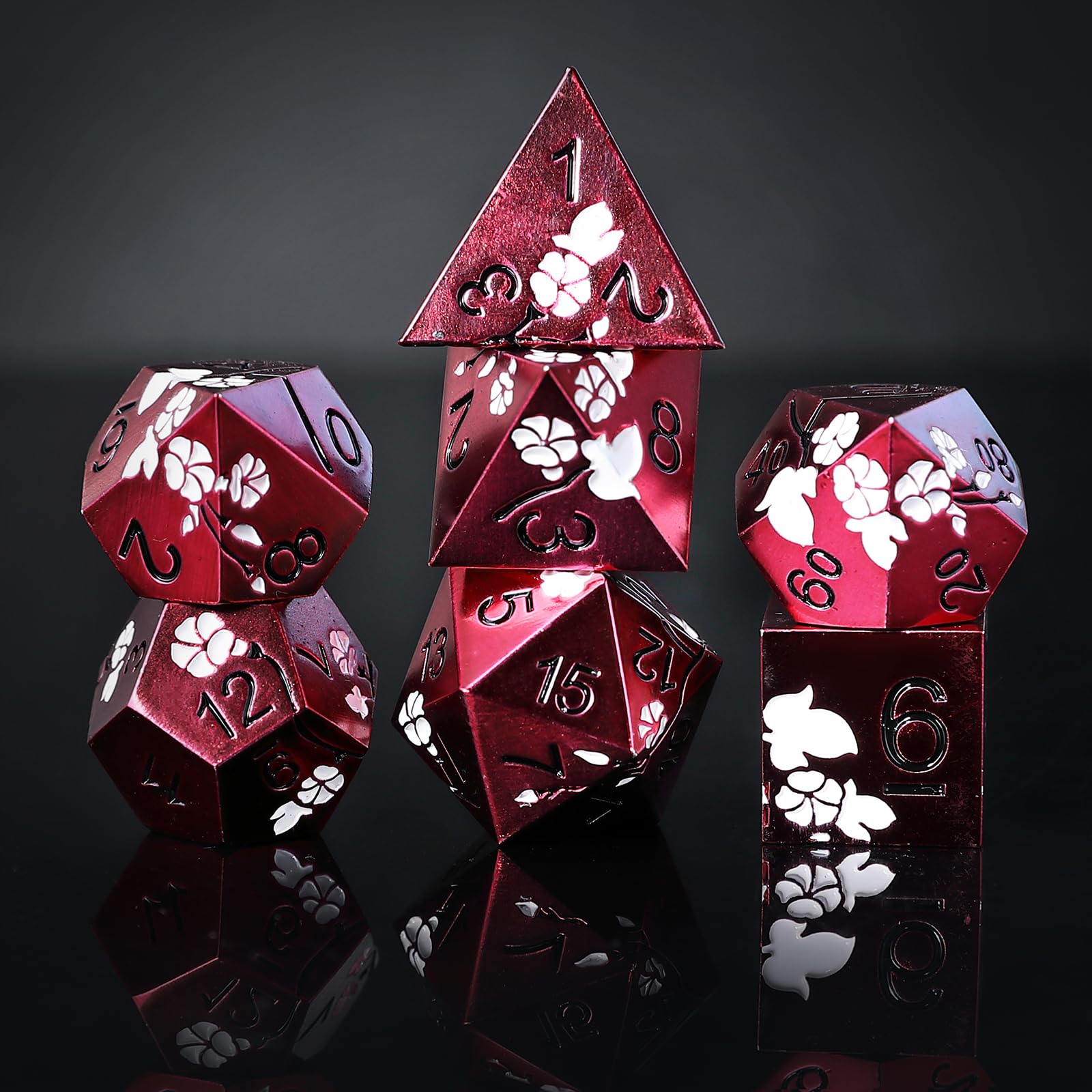 Elifel Metal DND Dice Set 7 PCS Flower Metallic Heavy Solid D&D Dice Set for Dungeons and Dragon TTRPG Tabletop Role Playing Game