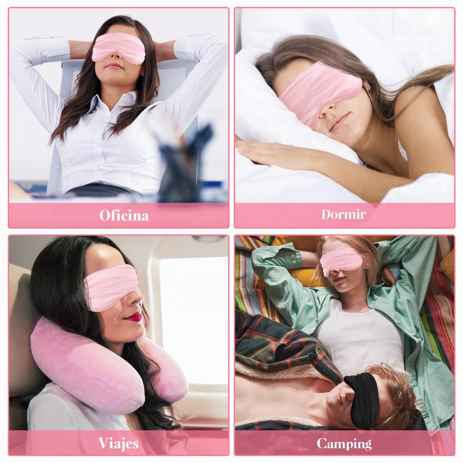 Paquete De 2 Máscaras para Dormir De Seda para Dormir Suave Satén Con Correa Elástica Cómoda Máscara para Dormir De Noche Para Mujeres Y Hombres (Negro Rosa)