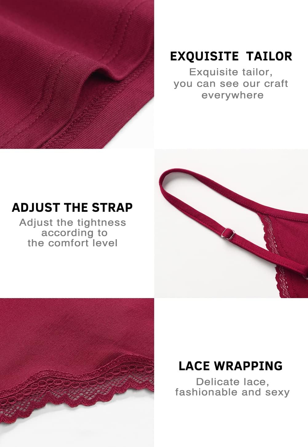 Vislivin Plain Camisole for Women Lace Tank Tops V Neck Adjustable Cami Sexy Undershirts 4 Pack - Image 5