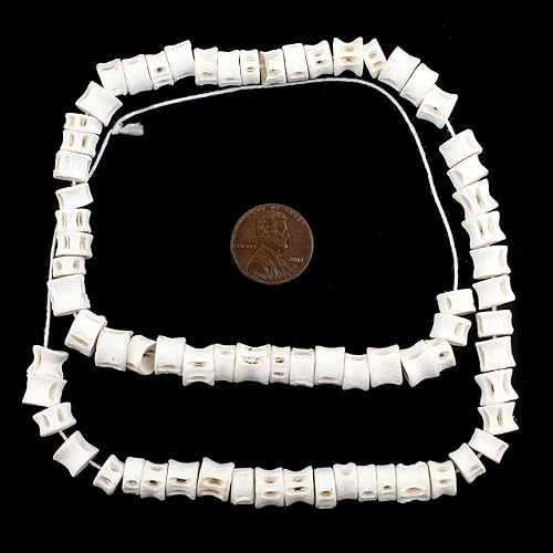 Miniatura 2 de TheBeadChest - Cuentas de hueso de pescado de 0.315-0.394 in, hilo de valor de África occidental, blanco africano, agujero grande inusual, 23 hechas