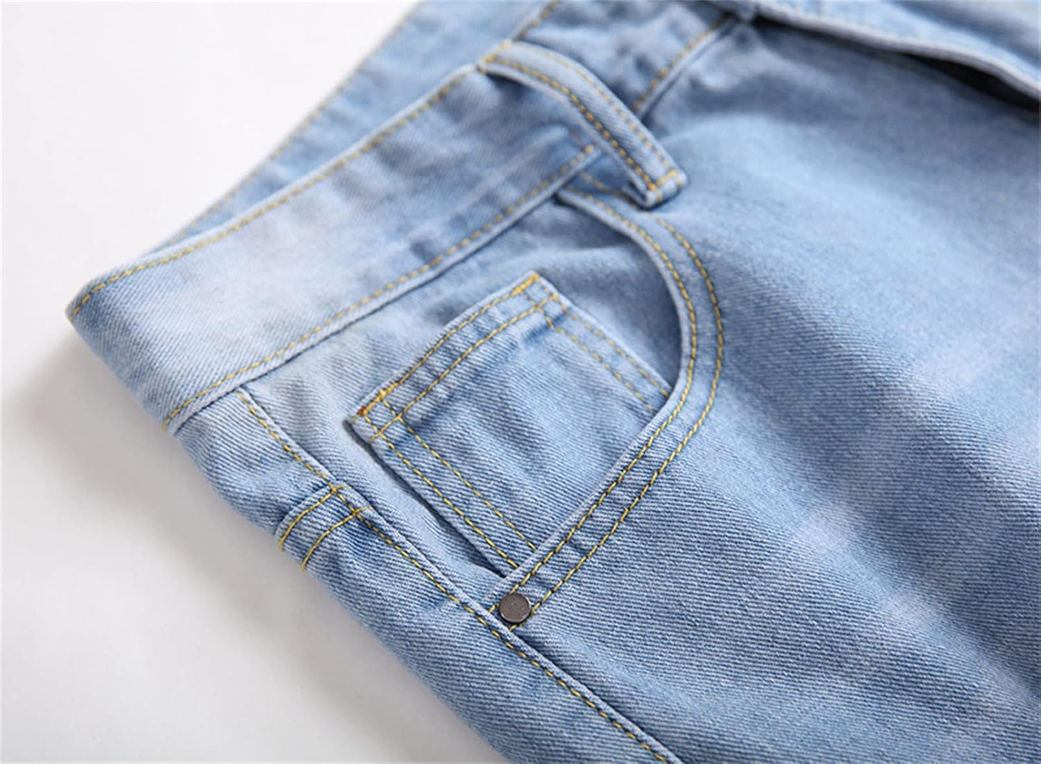 JEsilunmaMY Men's Washed Straight Leg Jeans Mid Waist Distressed Stretch Skinny Denim Pants Destroyed Ripped Biker Trousers