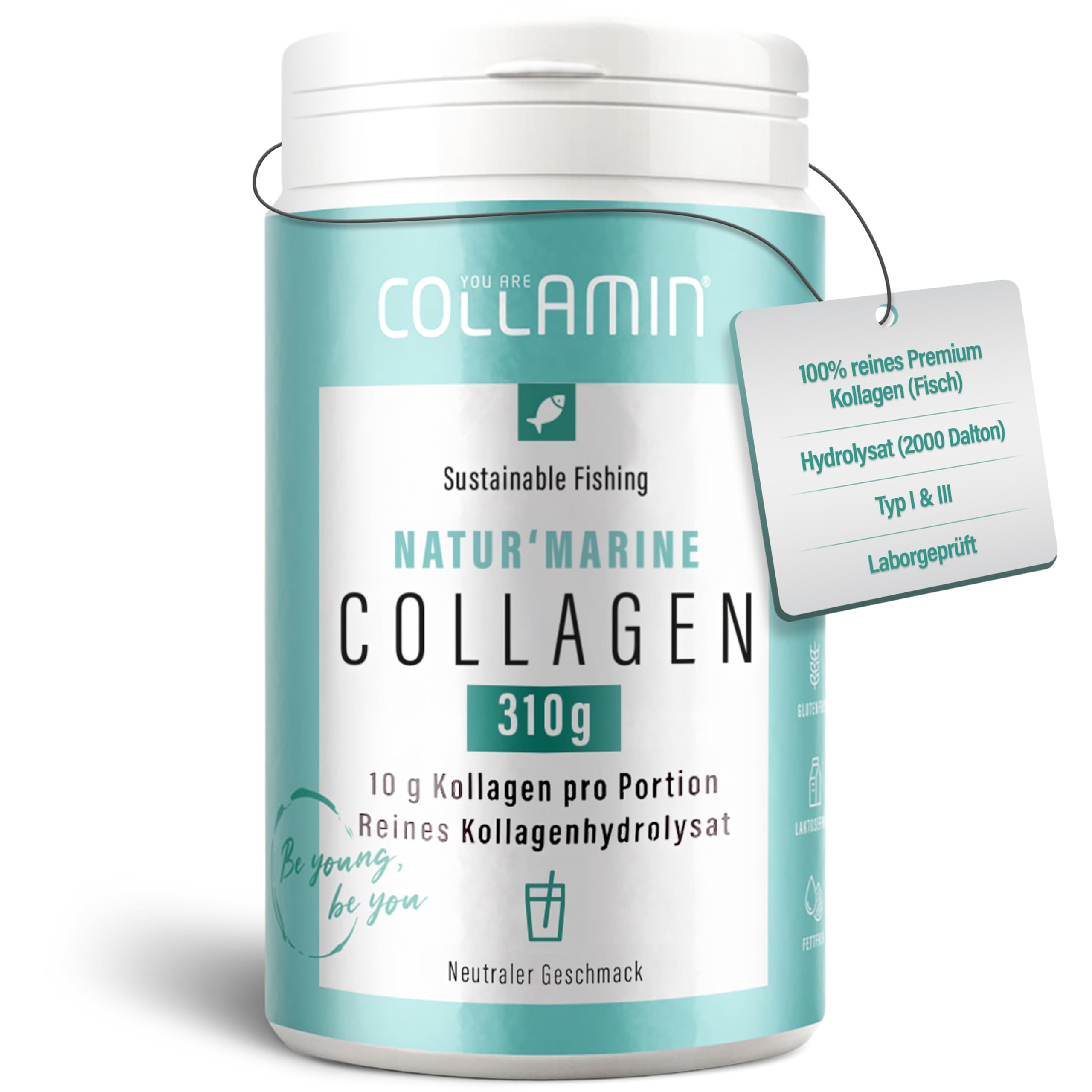 Natur'Marine Collagen Pulver - 310g I Reines Kollagen Pulver - Gute Löslichkeit I 100% Kollagenhydrolysat (Fisch) ohne Zusatzstoffe & Nachgeschmack I Meereskollagen - Made in Switzerland