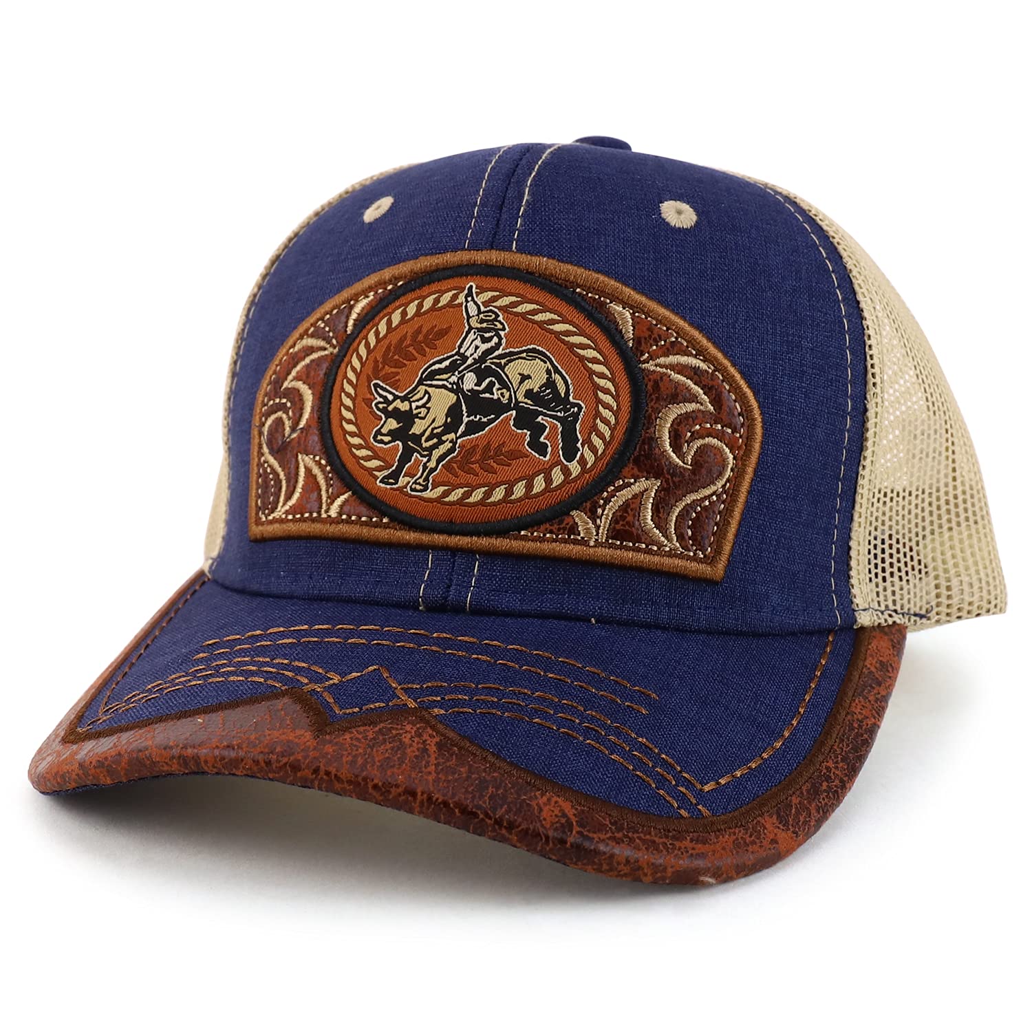 Trendy Apparel ShopRodeo Leather Patch Trucker Snapback Ball Cap