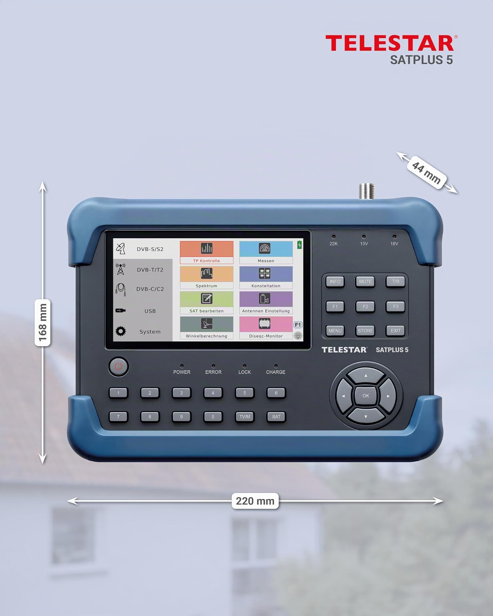 TELESTAR SATPLUS 5 – Medidor Sat con Imagen de TV en Directo | Para DVB-S/DVB-S2/DVB-C/DVB-T2, Unicable, pantalla de 5"