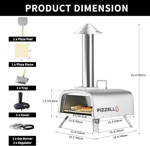 Vista 28 de PIZZELLO Horno de pizza plegable de 13 pulgadas para exteriores con quemador de gas, bandeja de madera, piedra para pizza, cáscara de pizza