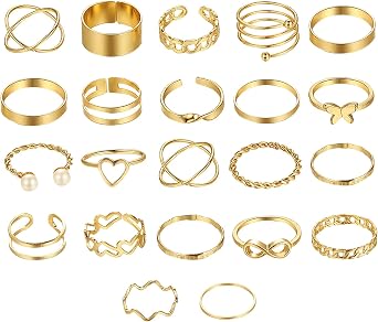 GAUEIOUR 22 Pcs Vintage Gold Knuckle Rings Bohemian Stackable Joint Finger Rings,Fashionable Metal Niche Design Ring Set, Simple Geometric Joint Ring Adjustable for Women Teen Girls