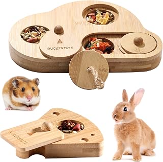 BUCATSTATE Hamster Foraging Toy 2PCS, Bamboo Enrichment Foraging Toy for Small Pet, Interactive Hide Treats Puzzle Game for Hamster, Guinea Pig, Birds (Cheese & Cloud)