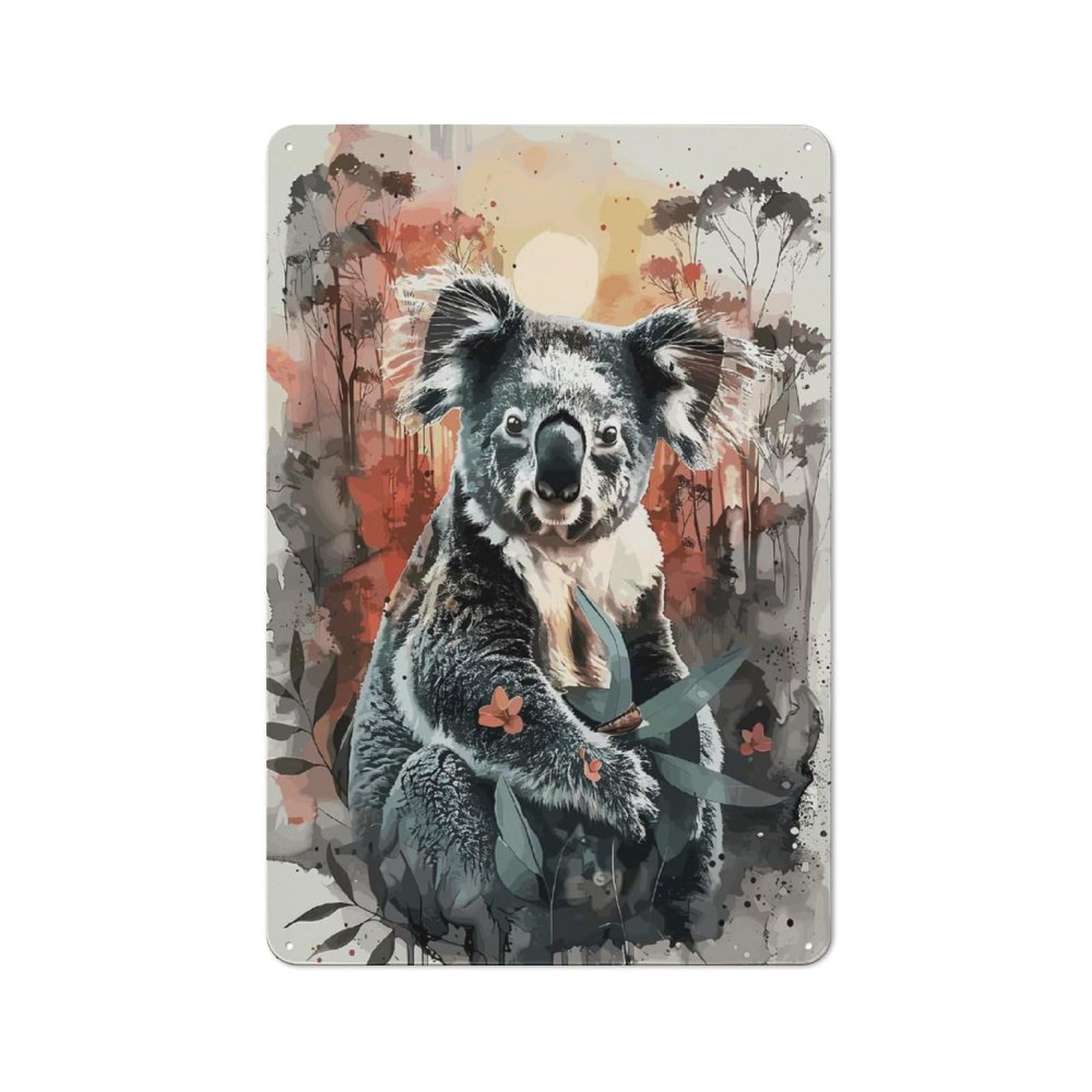 Junmoney Style-1 Casual Koala Sunset Watercolor Garden Room Metal Sign 30X20cm, Porch Wall Decor For Conservatory, Home Bar Or Utility Room