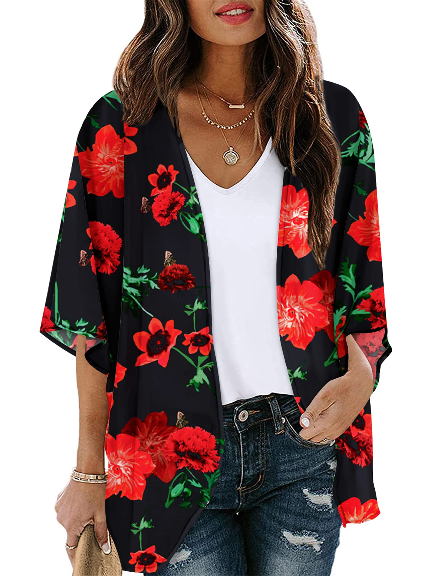Chunoy Luźna turecka sukienka dla kobiet, luźna, lekka, oversize, kaftan, sukienka plażowa, sukienka maxi, Red Flower, M