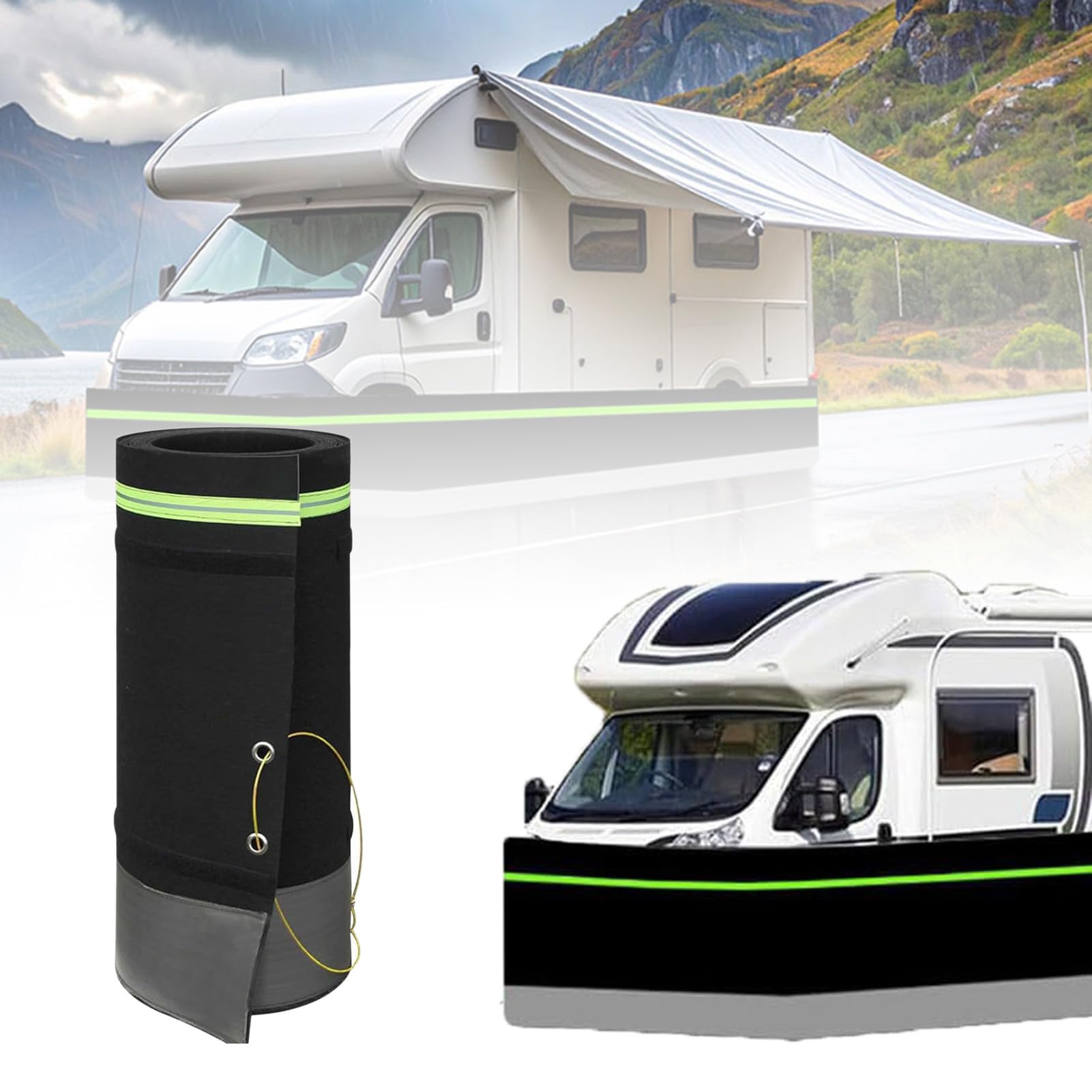 Rodapié para autocaravana: falda de caravana aislada resistente al viento impermeable con cable de bloqueo para protección de invierno de remolques de viaje y caravanas clase C