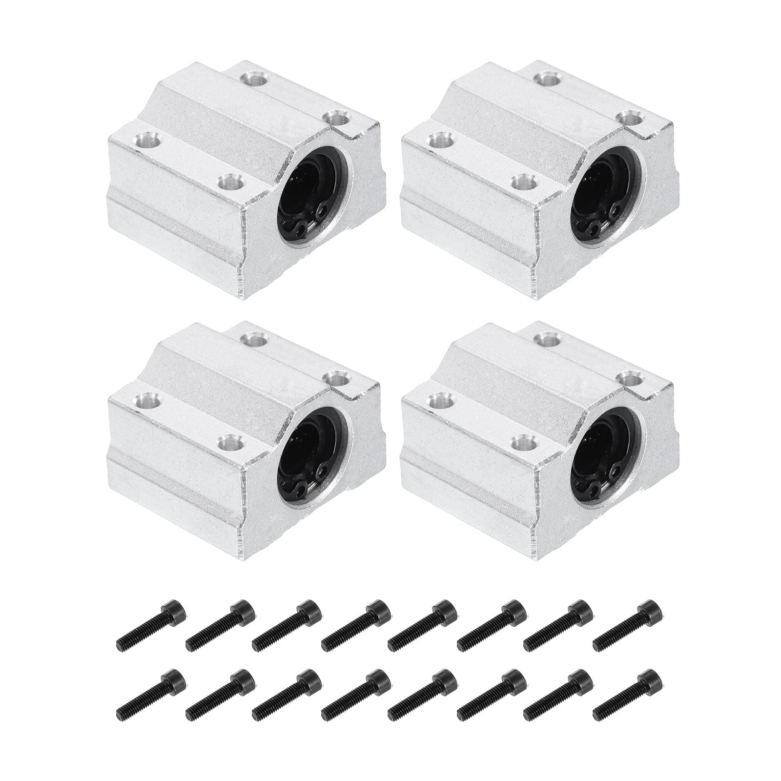 sourcing map 2PCS SCS10UU Linear Motion Ball Bearing Slide Bushing Aluminum 35mm Long Linear Roller Bearing Slide Block for 10mm Round Shaft Rod in 3D Printer, CNC Machine, Silver Tone