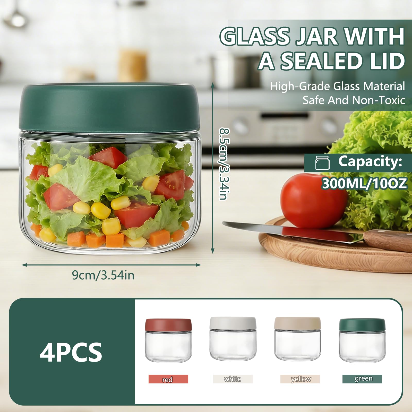 Glass Jars with Lids - 10oz Overnight Oats Containers -2 Glass Jars with Lids - 10oz Overnight Oats Containers -2