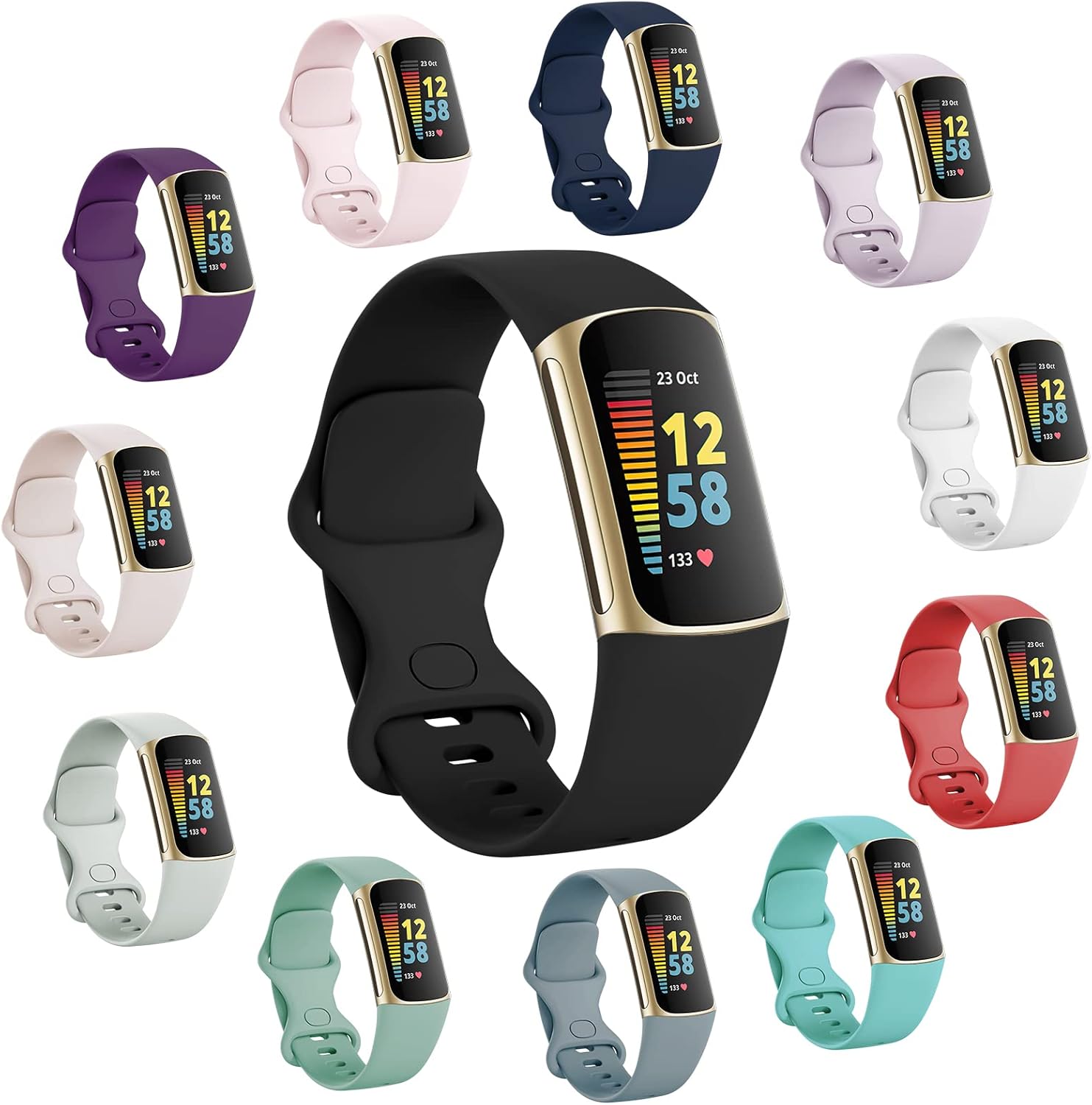 Paquete de 12 correas compatibles con Fitbit Charge 5, correas de repuesto de silicona suave transpirable para Fitbit Charge 5 Advanced Fitness