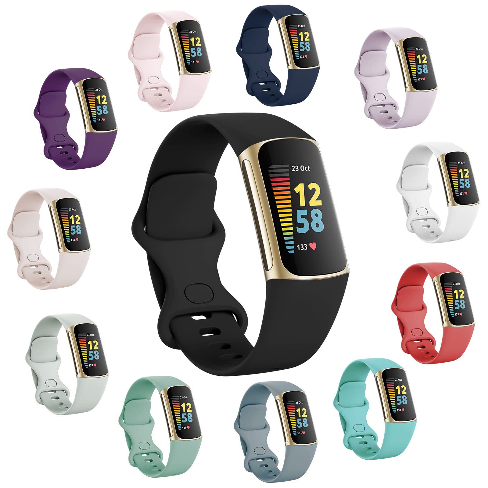 lepmok 12-Pack Bands Compatible with Fitbit Charge 6/5 Bands | Breathable Soft Silicone Replacement Wristbands for Fitbit Charge 6/5 Advanced Fitness Tracker Small (5.1"-6.7")