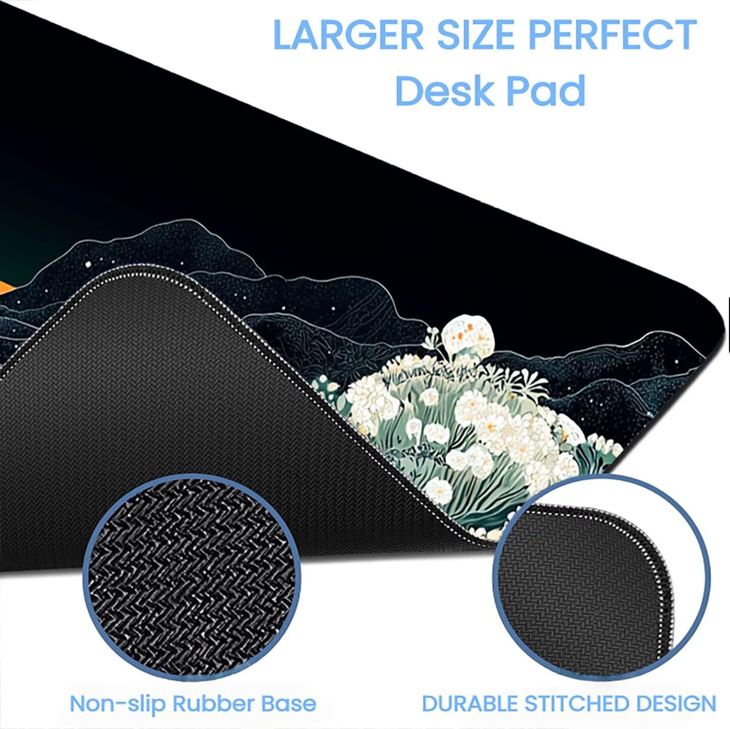 Lpfieonn Blume Großes Schreibtischunterlage, XXL Schreibtischunterlagen, Landschaft XXL Wasserdicht Gaming Mousepad mit Vernähter Rand und Rutschfeste Gummibasis, für Hause/Büro 120x60cm PF-2055