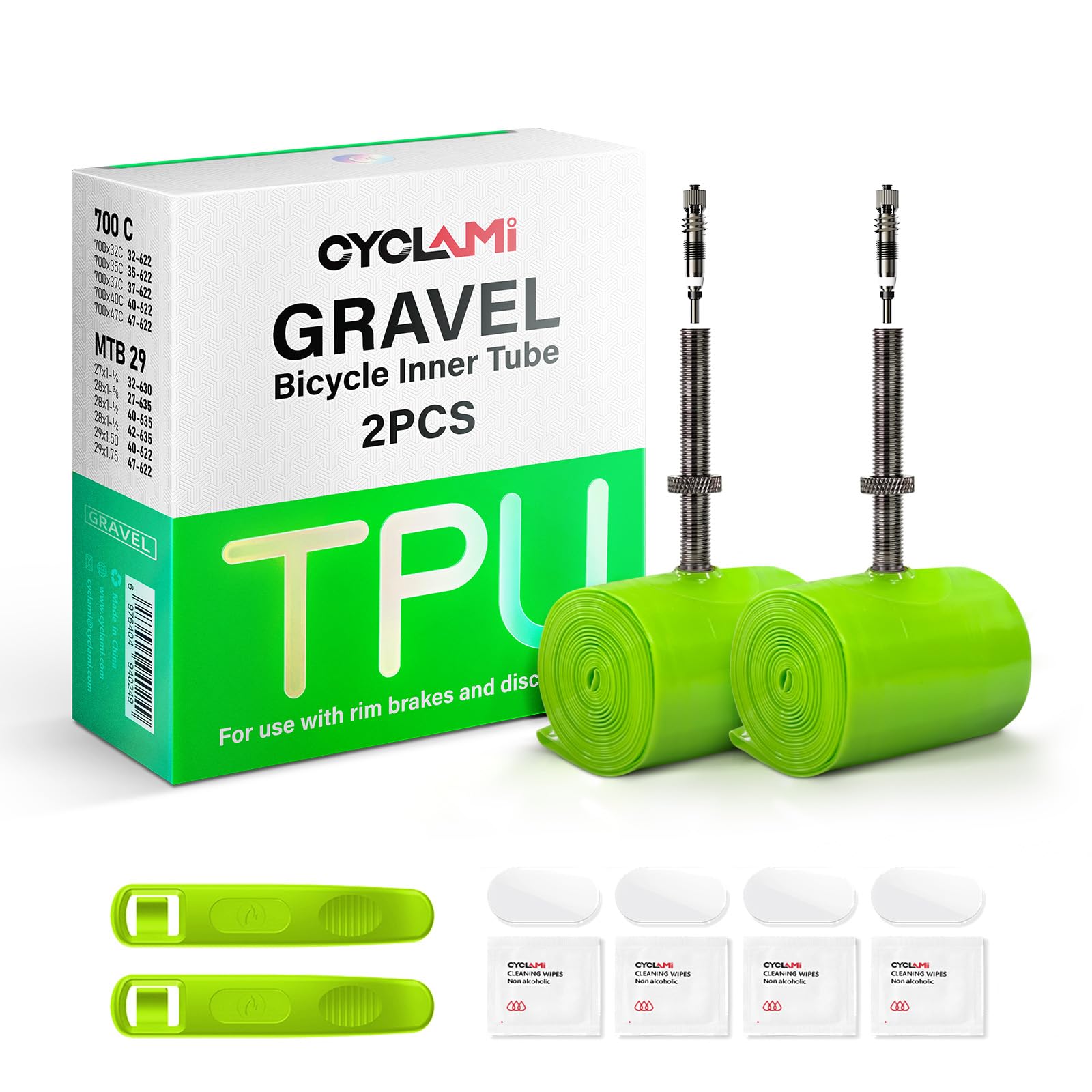 2 PCS TPU Gravel Inner Tube 700C x 32"-47" Gravel & 29" MTB Bike with Removable Valve Core, 50g bicycle inner tube for 700 x 32C-47C Gravel Bike- 29'' Mountain Bike, Presta valve:60mm
