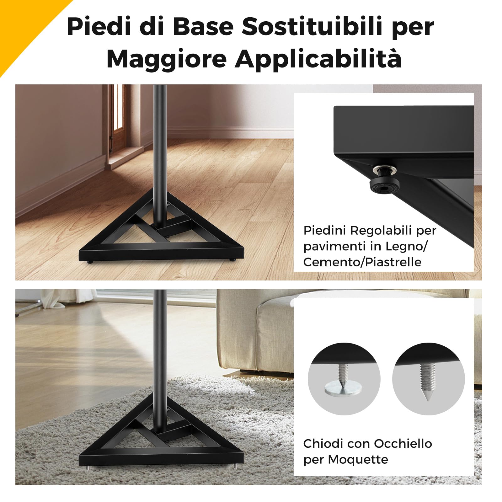 COSTWAY Supporti Regolabili in Metallo per Altoparlante da Terra, 2 Supporti per Casse con Base Triangolare Stabile, Adesivi Antiscivolo, Altezza Regolabile da 97-157 cm